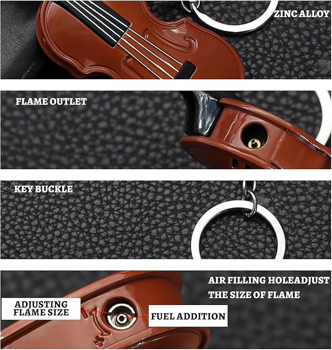 Fancy Fun Guitar Lighter Refillable Metal Vintage Keychain Lighter Unique Novelty Cool lighters for Men Fireplace Candle Camping BBQ (Without Butane Gas) (#6)