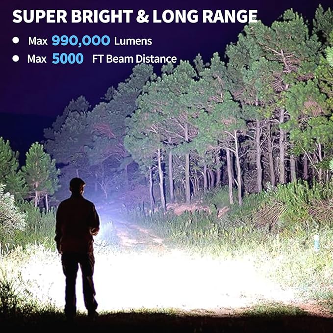 Rechargeable Flashlights High Lumens, 2 Packs 990,000 Lumens Super Bright Flash Light with 7 Light Modes & IPX7 Waterproof, Powerful Handheld LED Flashlight for Home Camping Hiking