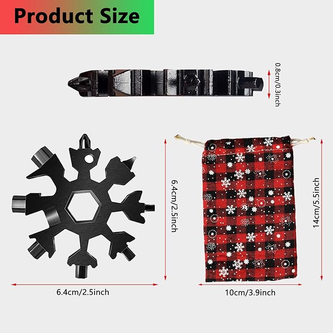 18 in 1 Snowflake Multitool,Stainless Steel Snowflake Tool for Key Chain/Bottle Opener/Flat Phillips Screwdriver Kit/Wrench,Snowflake Handy Tool as Gift for Father, Husband, Boyfriend at Christmas