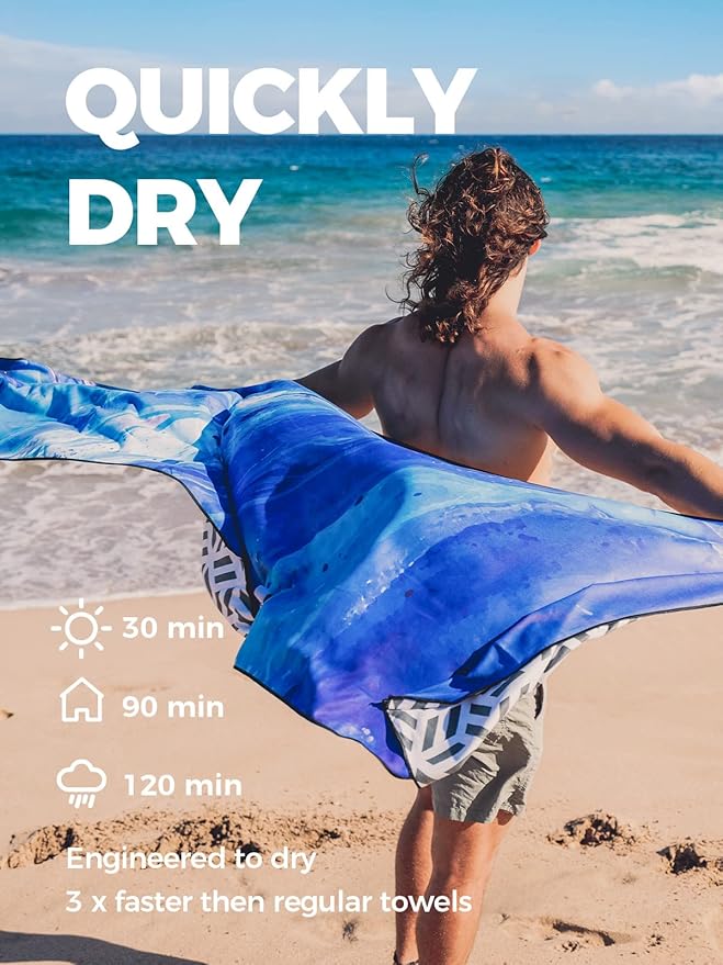 OCOOPA Microfiber Beach Towel Fast Drying, Extra Large 63" x 31" Sand Free Beach Towel Super Lightweight Towels for Swimming Pool, Camping, Picnic, Yoga Gym Sports