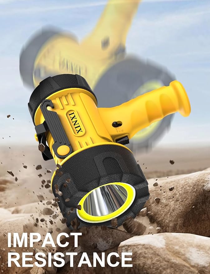 XINXI 1000,000 Lumens Rechargeable Spotlight with COB Floodlight, 6 Light Modes and USB Charger for Hiking, Boating, Hunting, IP67 Waterproof Handheld Flashlight with red Filter(Yellow)