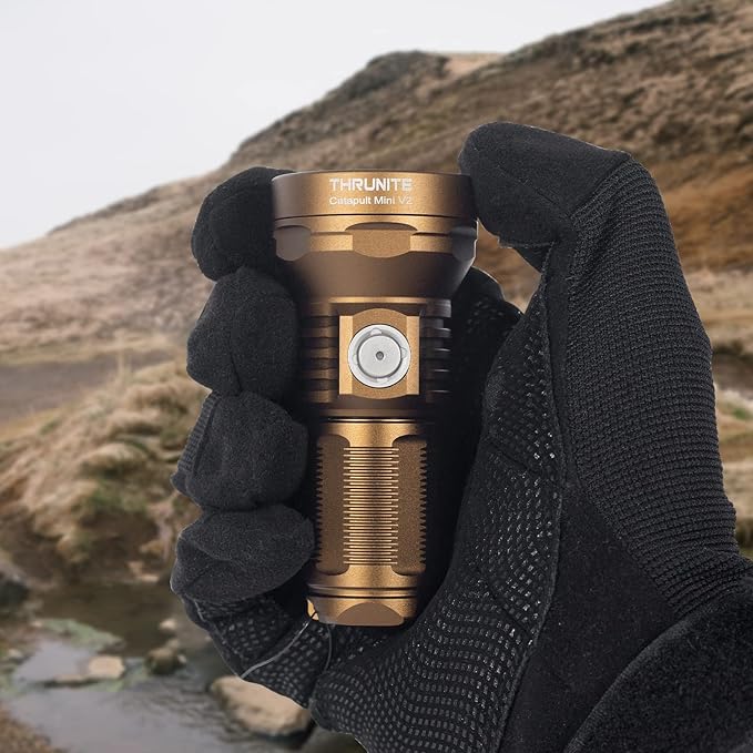 ThruNite Catapult Mini V2 LED Flashlight, High 1108 Lumens, 515 Meters Long Throw Rechargeable for Outdoor Search, EDC Use - Desert Tan Cool White