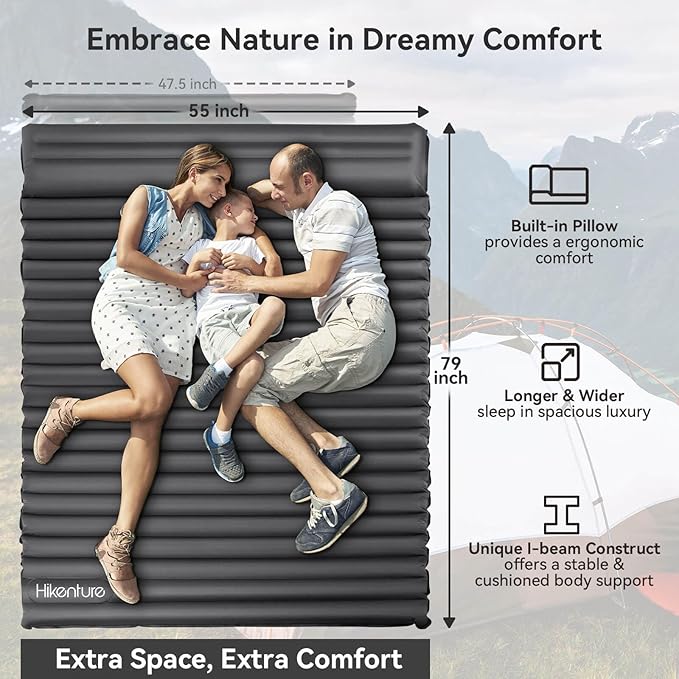 Hikenture Double Sleeping Pad for Camping 2 Person (Grey)