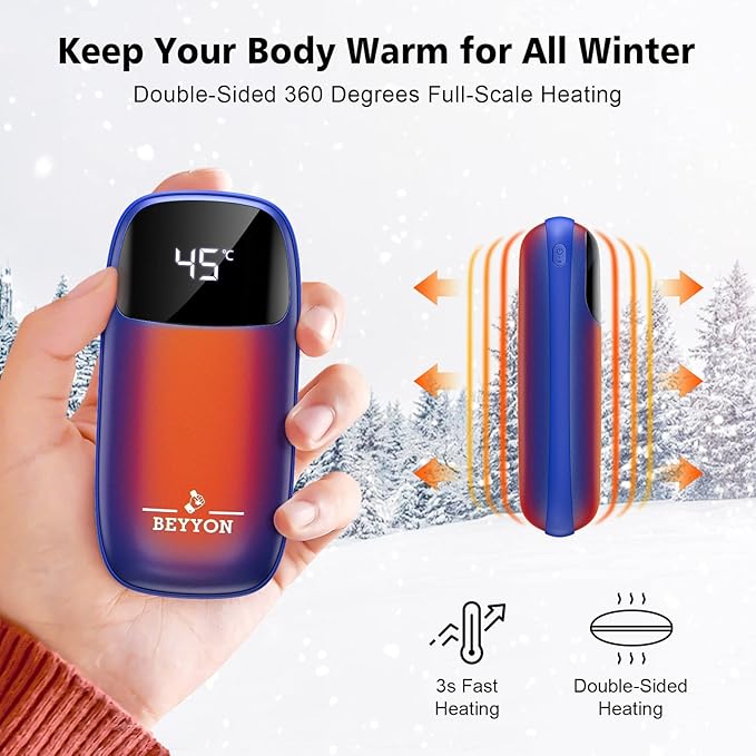 Hand Warmers, Rechargeable Hand Warmers 2 Pack-12000mAh Electric Hand warmer with LED Display,20 Hours Warmth 4 Levels Heat Up to 131℉,Portable Reusable Pocket heater for Raynauds,Hunting,Camping,Golf