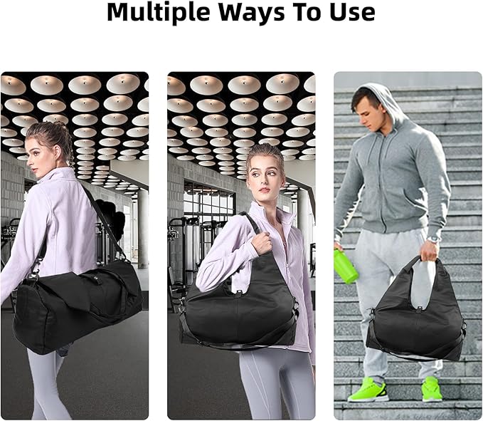 Gym Bag, Yoga Gym Bag for Women and Men, Carrying Workout Gear and Accessories, Shoe Compartment and Wet Dry Storage Pockets, Travel Duffle Bag Carry On Weekender Bag