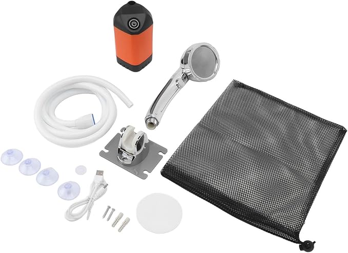 Haofy Portable Camping Shower, 3 Gears Electric Camp Shower with Rechargeable Outdoor Shower Pump and Shower Head (Orange)