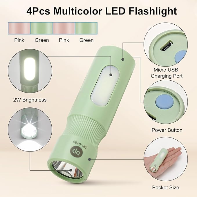 Mini Flashlight, 4 Pack Led Rechargeable Flashlights High Lumens for Camping Emergencies Outdoor, 2 Modes Small Handheld Infinitely Adjustable Brightness Pocket Flashlight for Kids & Adult