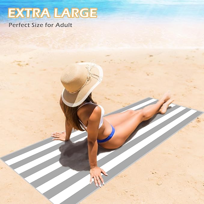 Eunzel 2 Pack Microfiber Beach Towel, Quick Dry Travel Towel Large Sand Free Towel for Beach, Camping, Swim Pool, Gym, Sports& Yoga 71"x32", Stripe Grey & Green