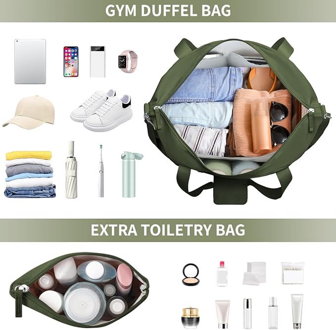 ETRONIK Gym Bag for Women, Travel Duffel Bag with USB Charging Port, Weekender Overnight Bag with Wet Pocket and Shoes Compartment for Women, Travel, Gym, Yoga (Army Green)