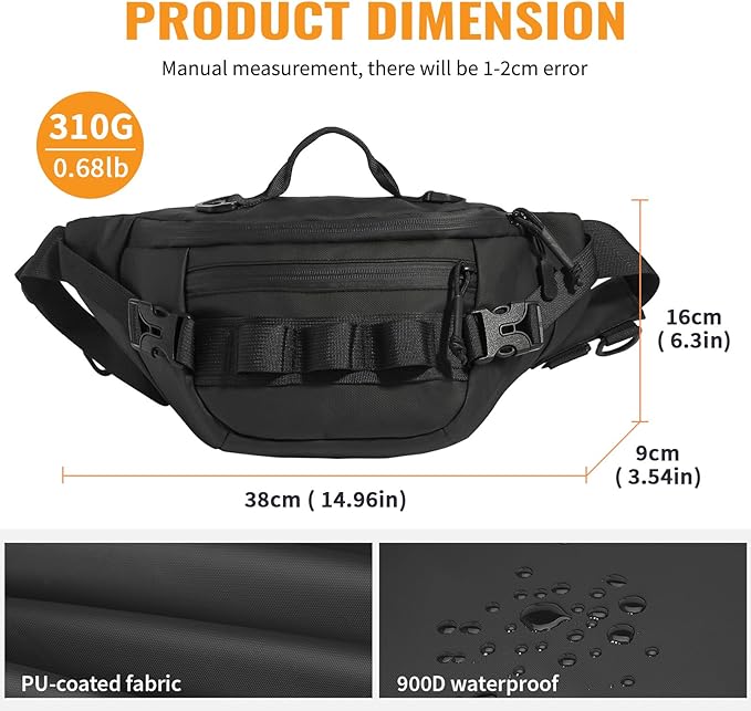 CamGo Tactical Fanny Pack for Men Women Military Waist Bag Molle Utility Hip Belt Pouch Crossbody Bags Bumbag for Cycling Hiking Walking Fishing Black