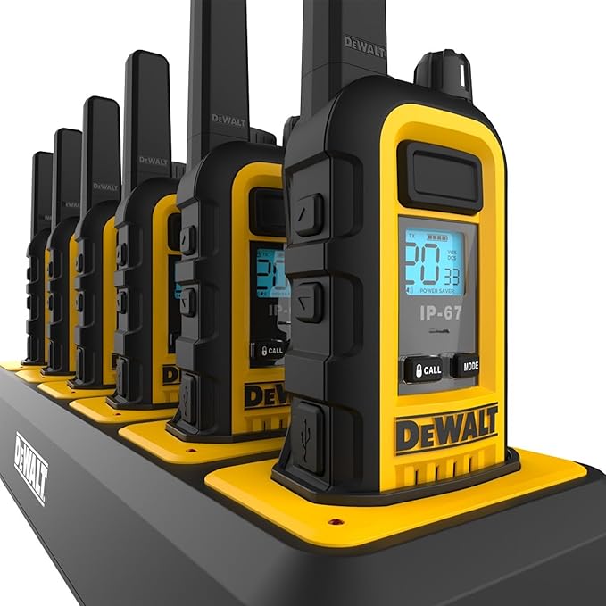 DEWALT DXFRS300 1 Watt Heavy Duty Walkie Talkies - Waterproof, Shock Resistant, Long Range & Rechargeable Two-Way Radio with VOX (6 Pack w/Gang Charger) (DXFRS300-BCH6)