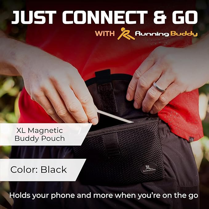 Running Buddy XL Running Fanny Pack for Men & Women - Black | Running Waist Pack for Jogging, Hiking, Cycling | Phone, Money & Key Holder - No Bounce, Chafe, Slip | Water Resistant & Sweat Proof