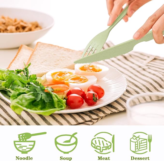 Lnrkai Large Camping Utensil Set, 4 Sets Reusable Utensils Set with Case, Plastic Cutlery Set Travel Silverware Set with Case for Travel Picnic Camping or Daily Use
