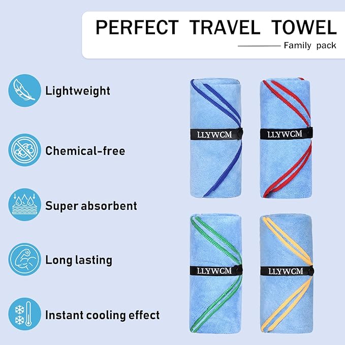 4 Pack Microfiber Camping Towels, Gym Towels Quick Dry Beach Towel with Travel Waterproof Accessory Bag,Super Absorbent Quick Dry Towels for Adults Kids (4, Green)