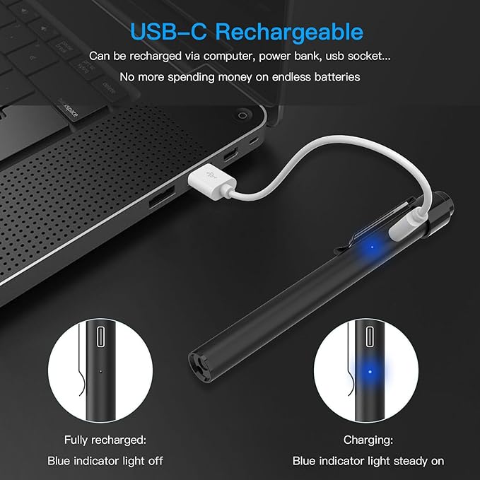 COSOOS 2 Rechargeable Pen Lights with Pupil Gauge, Ruler & 2 Pocket Protectors, LED Penlights for Nurse Doctor, Warm/White Light, USB-C Rechargeable Penlight Flashlight for Nursing Student
