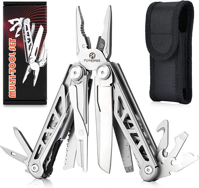 FLYHOMES Multitool Pocket Knife, 16-in-1 Multi tool Pliers with Safety Locking, Scissors, Screwdriver and Saw, Professional for Camping, Survival Tools, and Outdoor Adventures