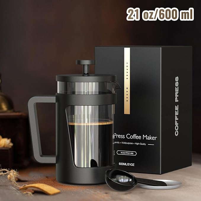 RAINBEAN 21 Oz French Press Coffee Maker, Small Coffee Press, Coffee Brewer With 3 Level Filtration, Perfect for Tea Lovers - 2-4 cups Capacity