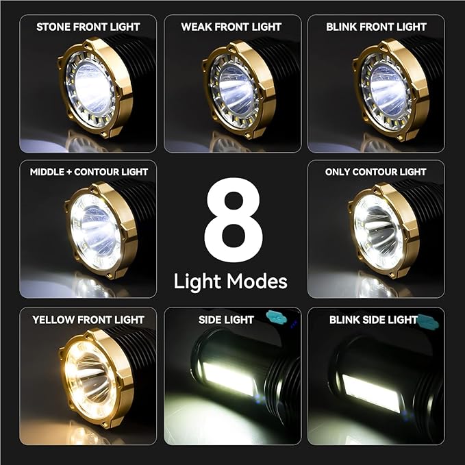 LED Flashlight USB Rechargeable, Super Brightest Flashlight with Sidelight and Hooks, 8 Modes Lighting, 19X LED, High Powered, Waterproof Tactical Torch Camping Portable Handheld