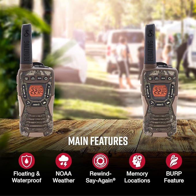 Cobra ACXT1035R FLT TTC Floating and Waterproof Walkie Talkies for Adults with Compatible Cobra Surveillance Headset: Rechargeable, 22 Channels, Long-Range, 2 Two-Way Radios, 2 Headsets