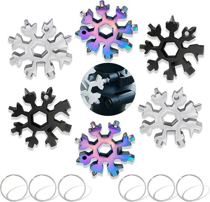 18-in-1 Snowflake Multi Tool Portable Stainless Steel Snowflake Bottle Opener/Flat Phillips Screwdriver Kit/Wrench Tools for Outdoor Camping Tool ,Christmas Gift (2Silver+2Black +2Colorful)