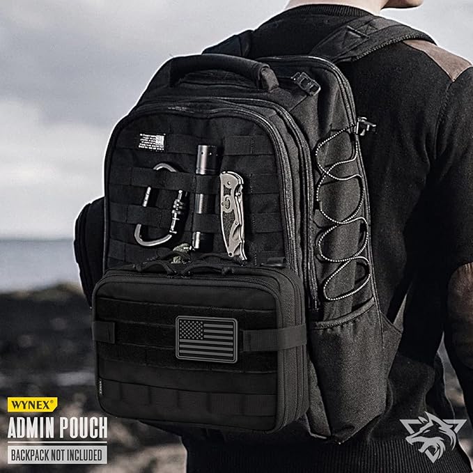 WYNEX Tactical Large Admin Pouch of Double Layer Design, Molle EDC EMT Utility Pouch with Map Sleeve Modular Tool Pouch Large Capacity Flag Patch Included