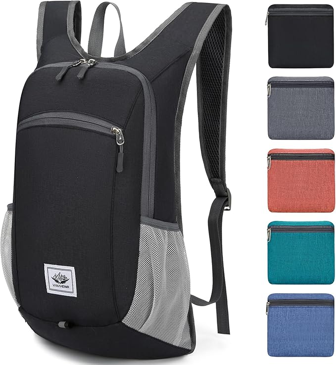 15L Lightweight Hiking Backpack Foldable Small Travel Backpack Packable Camping Backpack for Women Men (Black)