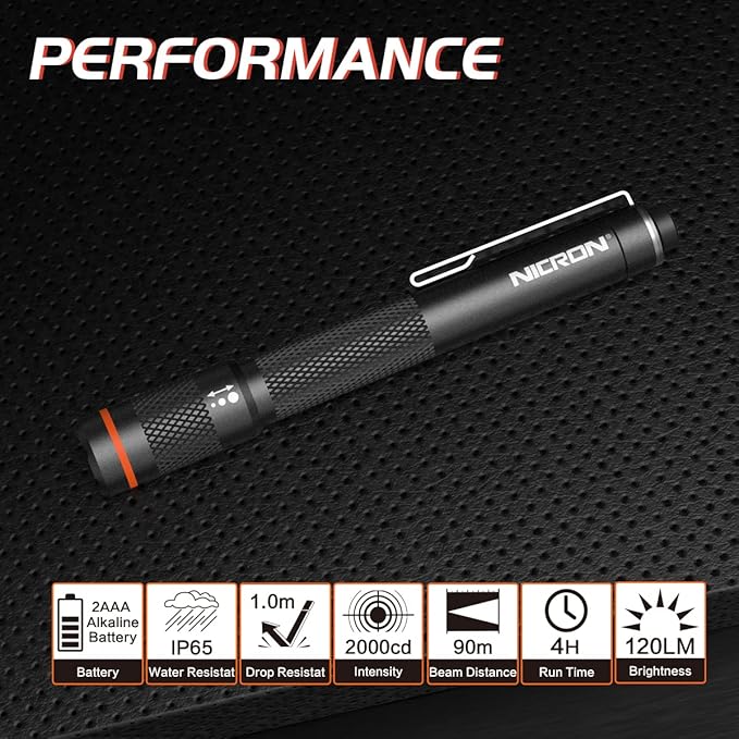 NICRON B22W LED Pocket Pen Light, Small, Compact, Portable, Zoomable Flashlight with Clip for nspection, Camping, Outdoor, Everyday Use