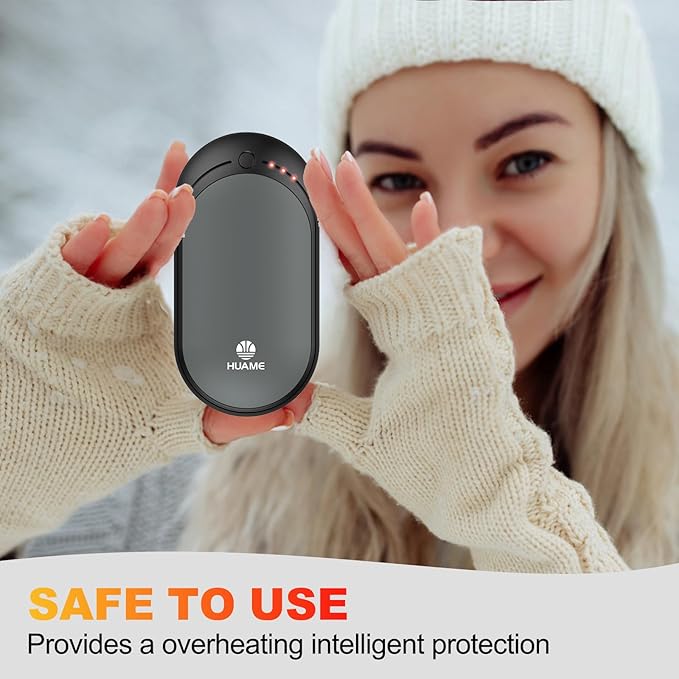 Hand Warmers Rechargeable, Portable Electric Pocket Heater, Reusable USB Hand Warmer with 5200mAh Power Bank, 3 Heat Settings, Winter Essentials for Men Women Hiking, Camping, Skiing