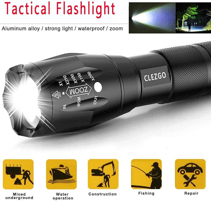 Flashlights High Lumens LED Powerful-Flashlights Handy Light Type 5 Modes Zoomable, Waterproof, Lightweight Flash Lights/Flashlights for Home,Outdoor,Emergencies,Camping,Travel-2 Pack