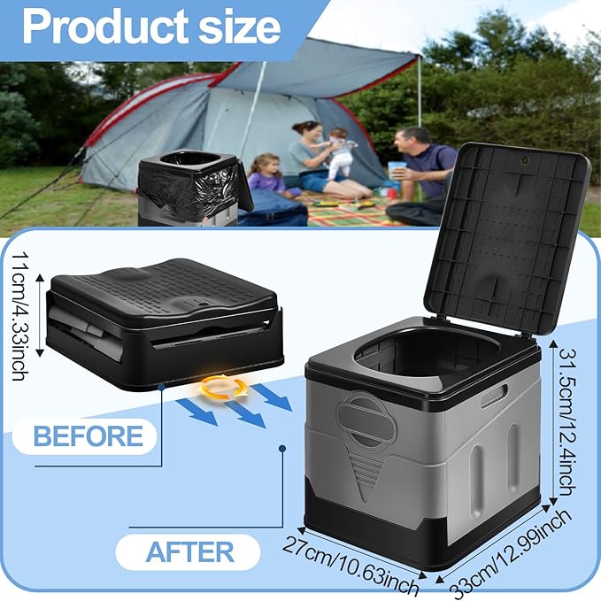 Portable Toilet for Camping Folding Portable Toilet for Adults Waterproof Camping Toilet with Carry Bag and Disposable Toilet Seat for Camping Hiking Outdoor Boating Car Long Trips Storage
