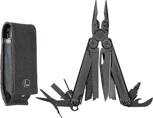 Leatherman Wave Plus - The multi-tool for any task, 18 multipurpose tools with lockable blades for camping, DIY and outdoor adventures made in the USA in black with Molle holster