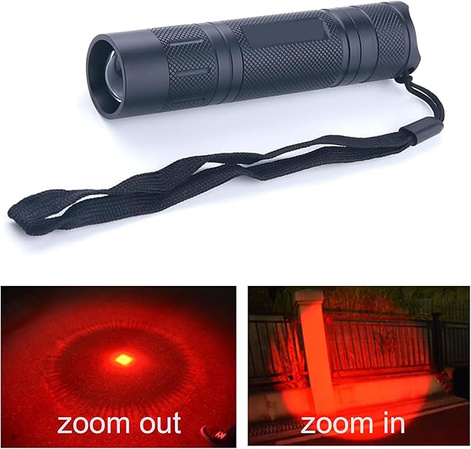 Red Light Flashlight, Zoomable Single Mode LED Flashlights for Hunting, Astronomy, Aviation, Night Observation