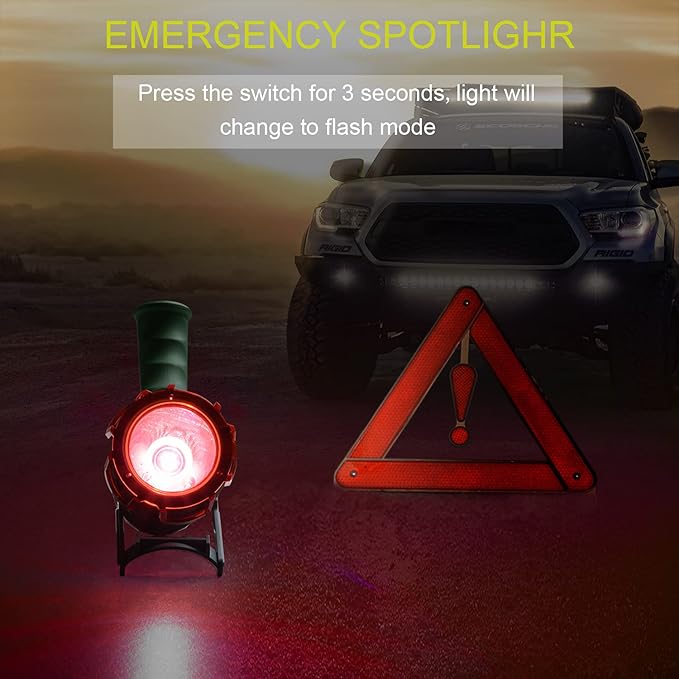 YIERBLUE Rechargeable Spotlight Flashlight, 200000 High Lumen LED Spotlight with 20Hrs Ultra-Long Running&10000mAh Power Bank,IP67Waterproof Spot Lights(Large)