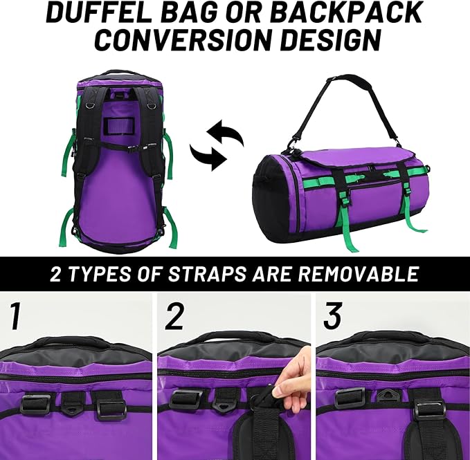 MIER Large Duffel Backpack Sports Gym Bag with Shoe Compartment, Heavy Duty and Water Resistant, Purple, 60L