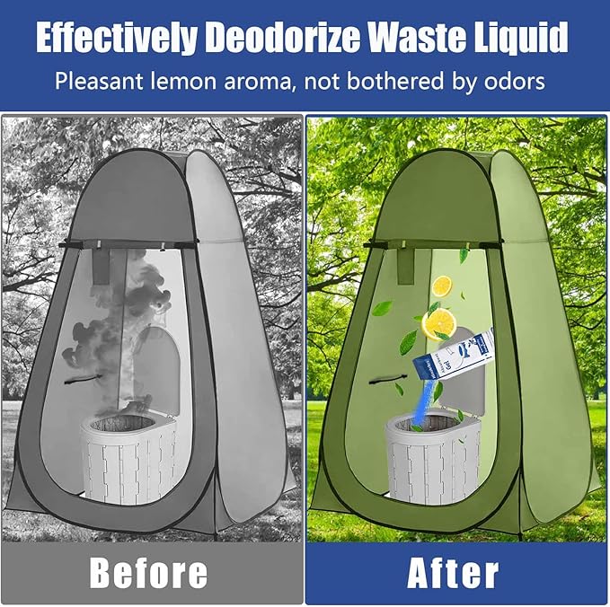 20 Pack Poo Urine Powder(Lemon Scent,15g/Pack) with 20 Count Portable Toilet Bags,Portable Toilet Powder,Urine Solidifier for Camping