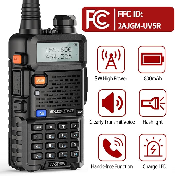 Baofeng UV-5R 8W Ham Radio Long Range UV5R Dual Band VHF UHF Handheld High Power Walkie Talkies with 4Pack Battery,Programming Cable,Speaker Mic and Headsets Two Way Radio,2Pack