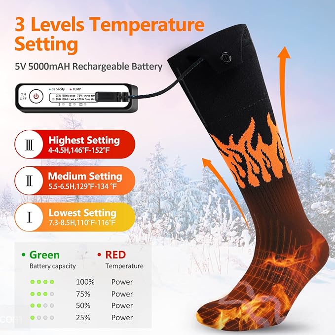Heated Socks for Men Women - 2022 Upgraded Rechargeable Electric Heated Socks-Unisex Powered Cold Weather Heat Socks for Outdoor Riding Camping Hiking Motorcycle Skiing Warm Winter Socks