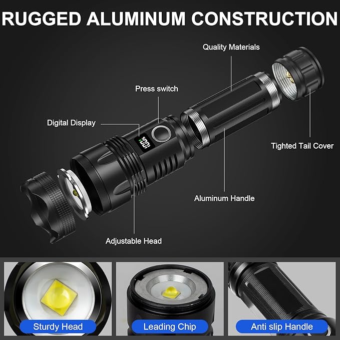 Rechargeable Flashlights High Lumens, 990,000 Lumens Super Bright led Flashlight with 5 Modes, IPX7 Waterproof, Powerful Handheld Flash Light for Home Camping Emergency