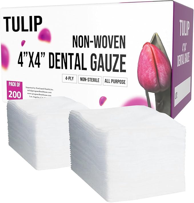 200 Gauze Pads 4x4 4-Ply Non Woven Gauze Sponges - Non Sterile Dental Gauze & Esthetic Wipes - Soft All Purpose Medical Gauze Squares for First Aid Kit, Surgical, Wound Dressing by Tulip