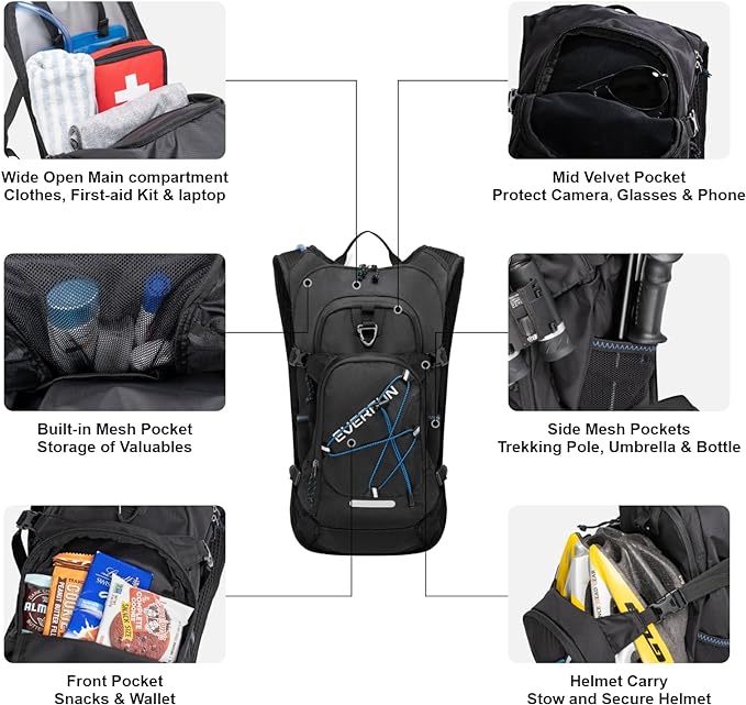 Everfun Hydration Backpack 18L with Water Bladder 2L/3L Hiking Water Backpack Women Men Lightweight Insulation Hydration Day Rucksack for Hiking, Cycling, Running, Festival, Camping