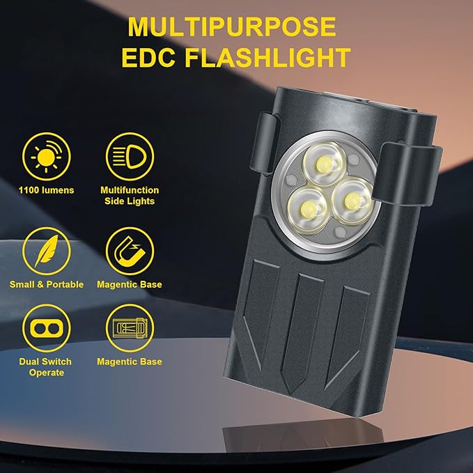 AVNICUD LED Mini Flashlights, 1100 Lumens Small Flashlight with 4 Side LED & Keychain, 5 Modes Rechargable Handheld Pocket Torch with High Lumens for Camping, Outdoor-(Gray)