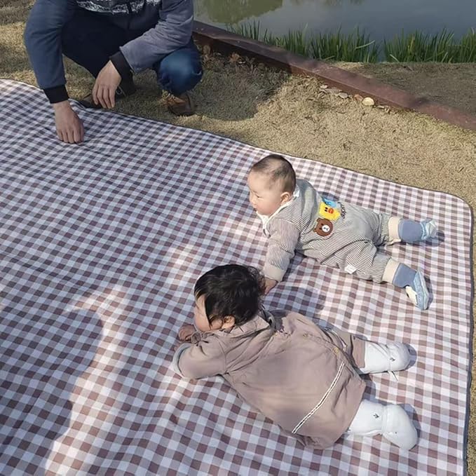 K Y KANGYUN Outdoor Picnic Blanket 80" x 80", Extra Large Beach Blanket, Foldable Lightweight Waterproof Sand Mat, Picnic Blanket for Beach Camping Hiking Park Patio (Brown, 80x80 inch)