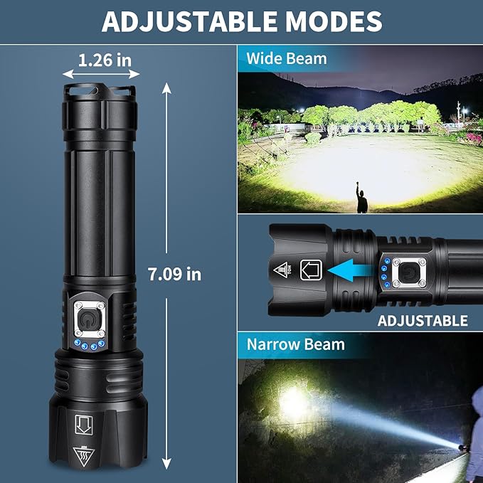 Rechargeable Flashlights High Lumens, 990,000 Lumen Super Bright Led Flashlight with 12H Long Runtime & 5 Modes, Powerful Waterproof Handheld Flash light for Home Emerge∩cies Camping (Black)