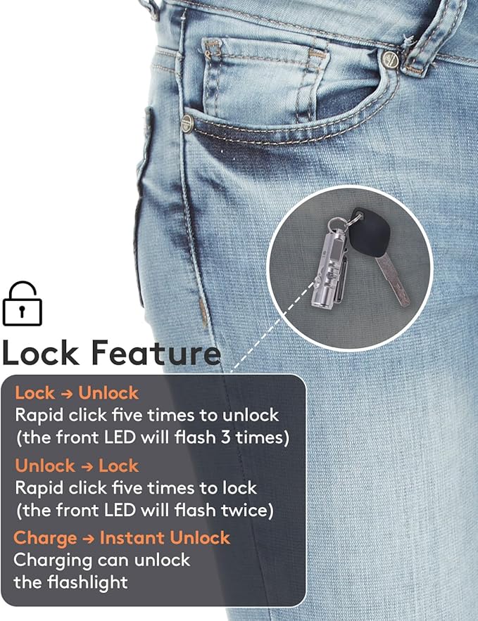 RovyVon A2 G4 USB-C LED Keychain Flashlight, 650 High Lumen Super Bright with EDC Pocket-Sized,Momentary On,Lock Mode,Type-C Rechargeable,Stainless Steel, Gift for Camping Emergency