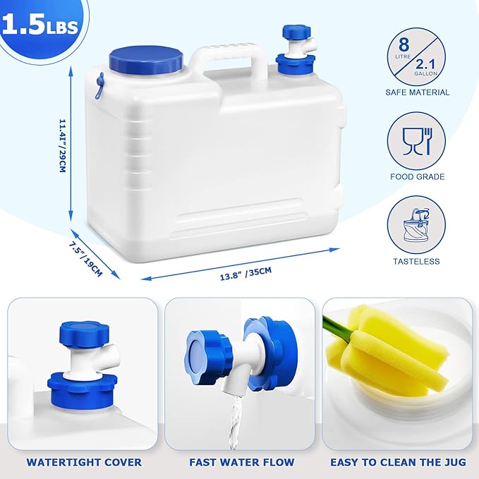 2 Pcs Portable Water Container with Spigot Water Storage Containers Camping Drinking Water Storage Jug for Outdoor Picnic Hiking Travel Car Driving Home Emergency Reservoir 4 Gallon/15L
