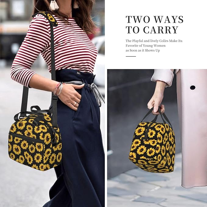 bassyil Classic Sunflower Lunch Box Reusable Insulated Totes Lunch Bag Thermal Cooler Adjustable Shoulder Strap Bag For Men Women