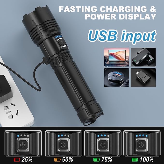 Flashlights High Lumens Rechargeable 2 Pack, 990000 Lumen Super Bright Led Flashlight with USB Cable, IPX7 Waterproof, 5 Modes Powerful Handheld Flash Light for Home Camping Emergency