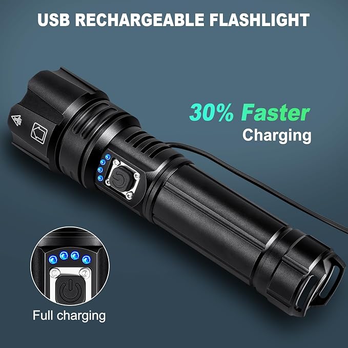 Rechargeable Flashlights High Lumens, 990,000 Lumens Brightest Flashlight, 5 Modes Super Bright Led Flashlight, 12H Running time, Handheld Flashlights for Home/Camping, Flash Light IPX6 Waterproof