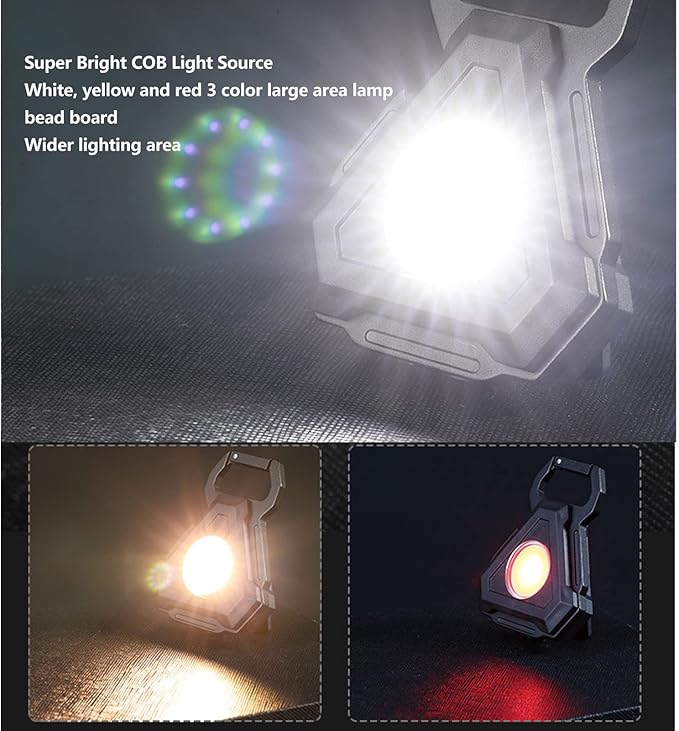 Keychain Flashlight 500 Lumens Portable Bottle Opener 7 Lights Modes USB Charging COB Keychain with Magnet Base for Fishing Walking Camping