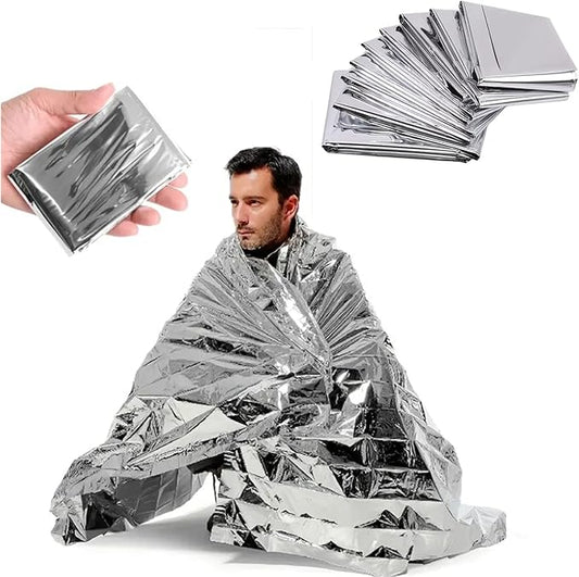 Emergency Mylar Thermal Blankets, Silver Gold Foil Survival Blanket Space Blanket Survival Kit for Outdoors, Camping, Hiking, Survival or First Aid (Silver, 1pc)